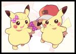  :3 artsy-rc baseball_cap black_border border bow commentary english_commentary gen_1_pokemon halftone halftone_background hat hatted_pokemon highres looking_at_viewer no_humans pikachu pokemon pokemon_(anime) pokemon_(creature) pokemon_swsh_(anime) polka_dot polka_dot_bow purple_bow red_headwear smile tail tail_bow tail_ornament zoom_layer 