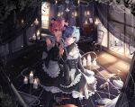  2girls animal_ears aqua_eyes blue_eyes blue_hair blush catgirl headband maid purple_hair ram_(re:zero) re:zero_kara_hajimeru_isekai_seikatsu rem_(re:zero) short_hair tail twins wine_(2148_wine) 