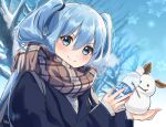  aqua_eyes aqua_hair blush hatsune_miku long_hair petals scarf school_uniform snow tagme_(artist) twintails vocaloid 