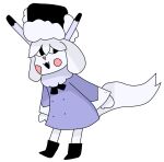  antelope anthro bovid caprine clothing domestic_ferret female footwear hat headgear headwear kakhmiff lagomorph leporid mammal maruko mustela mustelid musteline open_mouth open_smile pacherry rabbit sheep shoes simple_background smile solo ushanka 