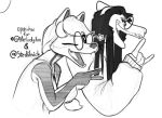  2021 anthro canid canine devil_horns_(gesture) didelphid duo eyewear female fox gesture glasses hi_res mammal marsupial marylin_(hladilnik) monochrome one_eye_closed open_mouth open_smile pashoo sasha_(melodyfox) smile v_sign wink 