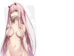  animal breasts darling_in_the_franxx erect_nipples fish green_eyes hong_(white_spider) horns long_hair navel nude pink_hair white zero_two 