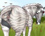  2017 5:4 anatomically_correct anatomically_correct_anus anatomically_correct_genitalia anatomically_correct_pussy animal_genitalia animal_pussy anus butt digital_media_(artwork) equid equine equine_anus equine_pussy eyebrows eyelashes female feral flower_on_head genitals grass half-closed_eyes horse looking_at_viewer mammal narrowed_eyes plant pony pussy raised_tail red_eyes rosemary smile solo striped_body stripes tabascocat zebra 