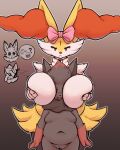  absurd_res anthro belly big_belly big_breasts braixen breasts canid canine collar cuffs_(clothing) digital_media_(artwork) duo female fur hi_res huge_breasts inner_ear_fluff male male/female mammal nintendo nude overweight overweight_anthro overweight_female overweight_male pok&eacute;mon pok&eacute;mon_(species) shard_(artist) simple_background tuft video_games yellow_body zorua 