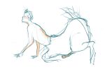  bent_legs blush cervid cervid_taur crawling genitals hair hi_res horn male mammal mammal_taur masturbation minimal_color neevspoilsbees penis short_hair simple_background sketch solo taur white_background 