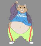  2021 anthro belly biped bottomwear brown_body brown_fur clothing cricetid fur hamster hi_res humanoid_hands kia_hamsters mammal obese obese_anthro overweight overweight_anthro pants rodent shirt simple_background solo thedandyduke topwear 
