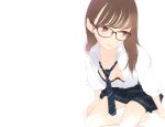  ama_mitsuki bra brown_hair glasses long_hair open_shirt original scan school_uniform skirt tie underwear white 