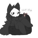 1:1 4_fingers anthro black_body black_fur canid canine canis chair changed_(video_game) chano fingers fur furniture looking_at_viewer male mammal name_tag pawpads paws simple_background sitting snap snapping_fingers solo text the_wolf_king_(changed) white_background wolf 