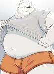 2021 absurd_res anthro belly bulge canid canine canis clothing cute_fangs domestic_dog fur hi_res humanoid_hands kemono male mammal moobs navel nipples noctnoc obese obese_anthro obese_male overweight overweight_anthro overweight_male shirt solo topwear underwear white_body white_fur 
