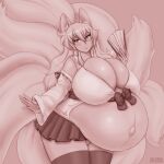  1:1 animal_humanoid belly big_belly big_breasts blyzzarde bottomwear breasts canid canid_humanoid canine canine_humanoid clothing female fox_humanoid hi_res huge_breasts humanoid legwear mammal mammal_humanoid monochrome panties pregnant skirt solo thigh_highs underwear wide_hips 