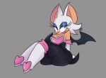  2021 anthro big_butt blue_eyeshadow breasts butt cannibalmeal chiropteran cleavage clothed clothing eyeshadow female grey_background lipstick makeup mammal rouge_the_bat simple_background sitting solo sonic_the_hedgehog_(series) thick_thighs wings 