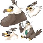  1:1 2020 accipitrid accipitriform angry_birds anthro avian bird blush bodily_fluids brown_body brown_feathers crying eagle eyes_closed eyewear feathers floating_atsumi glasses glenn_(angry_birds) kemono necktie simple_background sitting solo sweat tears video_games white_background white_body white_feathers 