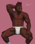  4:5 abs anthro biped bodily_fluids brown_body brown_fur clothing cum ear_piercing ear_ring equid equine fur genital_fluids genitals hi_res horse humanoid_genitalia humanoid_penis jockstrap male mammal penis piercing precum rov solo underwear 