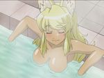  animal_ears bath blonde_hair blush breasts closed_eyes dark_skin extra_ears large_breasts liru long_hair nude renkin_san-kyuu_magical_pokaan screencap shiny solo wolf_ears wolf_girl 