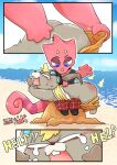  animal_crossing beach beaver blonde_hair bodily_fluids butt c.j._(animal_crossing) chameleon crying duo eyewear flick_(animal_crossing) goth hair hi_res lizard male mammal mizu_(pixiv) nintendo reptile rodent scalie sea seaside spanking spanking_marks sunglasses tears video_games water 