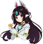  1girl bandages black_hair flower gem highres kasandra_(xenoblade) long_hair madanai_(morisumeshi) pointy_ears red_eyes simple_background solo white_background xenoblade_chronicles_(series) xenoblade_chronicles_2 