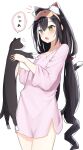  1girl animal animal_ears bangs black_hair blush cat cat_ears cat_girl cat_tail collarbone drill_hair eyebrows_visible_through_hair fang flat_chest from_side hair_between_eyes hands_up highres holding holding_animal holding_cat karyl_(princess_connect!) long_hair long_sleeves no_pants open_mouth pajamas piyomi princess_connect! princess_connect!_re:dive sidelocks sleep_mask solo speech_bubble standing tail thighs white_background white_pajamas wide_sleeves yellow_eyes 