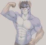  abs accessory anthro biceps clothed clothing flexing fur grey_body grey_fur hair headband looking_at_viewer male mammal mtraon murid murine muscular muscular_anthro muscular_male nipple_piercing nipples oecs one-two piercing rat rodent smile solo topless underwear 