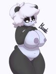  absurd_res anthro big_breasts big_butt black_body black_fur blush breasts butt chubby_female digital_media_(artwork) dolly_may female fur genitals giant_panda hi_res huge_breasts mammal mando nipples nude overweight overweight_anthro pussy simple_background slightly_chubby smile solo thick_thighs ursid white_body white_fur 