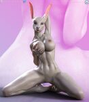 anthro big_breasts breast_grab breasts daz3d daz_3d daz_studio female genitals hand_on_breast lagomorph leporid loneclaw looking_at_viewer mammal pinup pose rabbit smile solo wet 