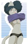  anthro black_hair breasts clothing evonallure female fur grey_body grey_fur hair mammal mouse murid murine nipples panties pink_nose rodent small_breasts solo underwear undressing 