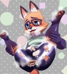  absurd_res anthro bodily_fluids canid canine citail clothed clothing eyewear fox genital_fluids glasses hi_res male mammal multicolored_body nako solo virtual_youtuber wycicus 
