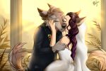  anthro belyshka canid canine canis clothing dress duo female hair kissing mammal solo wedding wedding_dress wolf 