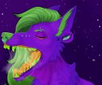  animated anthro blue_eyes bodily_fluids canid canine deanwolfwood digital_media_(artwork) male mammal mouth_shot open_mouth piercing saliva short_playtime solo space teeth tongue 