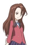  1girl aisaka_taiga aisaka_taiga_(cosplay) bokken brown_eyes brown_hair cosplay flat_chest idolmaster idolmaster_(classic) idolmaster_2 kugimiya_rie long_hair lowres minase_iori oken_vortis oohashi_high_school_uniform ribbon school_uniform solo sword toradora! tsundere weapon wooden_sword 