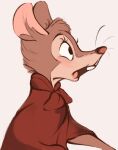  2021 anthro brown_body brown_fur buckteeth don_bluth fur head_tuft hi_res mammal mouse mrs._brisby murid murine open_mouth pink_nose rodent simple_background solo teeth the_secret_of_nimh tohupo tuft whiskers 