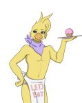  anthro avian bandanna bird chica_(fnaf) chicken colored_sketch crossgender cupcake feathers five_nights_at_freddy&#039;s food galliform gallus_(genus) girly hi_res holding_object holding_plate kerchief male neckerchief phasianid qunteki simple_background solo video_games white_background yellow_body yellow_feathers 