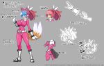  1girl 2019 animal_ears blue_eyes bodysuit boots breasts cat_ears cat_tail character_sheet company_name copyright disgaea disgaea_rpg expressions gloves grey_background helmet high_ponytail huge_breasts long_hair multiple_views nekomata_(disgaea) official_art pink_bodysuit pink_hair reference_sheet simple_background standing tail 