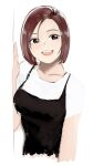  1girl agent_aika aika_(series) alternate_costume ayumi_(agent_aika) azelweien black_delmo breasts brown_eyes camisole collarbone cropped_torso hand_up looking_at_viewer open_mouth red_hair shirt short_hair sketch smile traditional_media upper_teeth white_shirt 