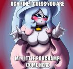  arms_out big_breasts blue_eyes blue_hair blush breasts collar digital_media_(artwork) english_text eyewear featureless_breasts female glasses hair hatterene hi_res humanoid long_hair looking_at_viewer meme nintendo not_furry open_mouth pink_hair pogchamp pok&eacute;mon pok&eacute;mon_(species) pok&eacute;morph simple_background solo spread_arms text ugh_fine_i_guess_you_are_my_little_pogchamp video_games yoshimister 