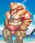  abs anthro armband beach biceps clothing day detailed_bulge felid fur green_eyes hair hi_res lifeguard long_hair male mammal multicolored_body multicolored_fur muscular muscular_anthro muscular_male muscular_thighs navel nipples orange_body orange_fur outside pang pantherine pecs sand sdorica sea seaside sky striped_body striped_fur stripes swimming_trunks swimwear tan_body tan_fur tiger two_tone_body two_tone_fur vorusuarts water whistle white_hair 