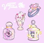  alcremie alcremie_(strawberry_sweet) artist_name bottle commentary diancie drinking_straw gem gen_6_pokemon gen_7_pokemon gen_8_pokemon glass jewelry lantern mythical_pokemon pink_background pokemon pokemon_(creature) pokemon_(game) pokemon_xy ring shiinotic simple_background sparkle spritzee valerie_(pokemon) watermark yamato-leaphere 