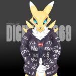  1:1 absurd_res clothing digimon digimon_(species) digital_media_(artwork) female hi_res meme meme_clothing mxmx renamon simple_background solo supreme 