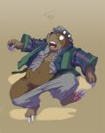  2009 anthro bottomwear brown_body brown_fur clothed clothing eulipotyphlan eyewear fur glasses kemono leopon male mammal mole_(animal) open_clothing open_shirt open_topwear pants paws romancing_saga_2 shirt simple_background slightly_chubby solo topwear 