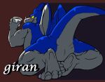 2006 anthro blue_body dragon dragon_ball giran humanoid_hands kemono leopon male milk overweight overweight_male slit solo text 