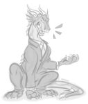  angry business_suit claws clothed clothed_feral clothing dragon feral fin hi_res horn looking_at_viewer male monochrome mr._blue necktie nicnak044 scalie solo suit western_dragon 