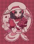 1girl alcremie alcremie_(strawberry_sweet) apron artist_name black_hair buttons character_name dated dawn_(pokemon) eyelashes frills gen_8_pokemon hair_ornament hairclip hands_up hat heart highres long_hair looking_at_viewer mameeekueya mittens open_mouth oven_mitts pink_ribbon pokemon pokemon_(creature) pokemon_(game) pokemon_masters_ex ribbon short_sleeves sidelocks smile teeth tongue upper_body 