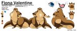  2019 abdominal_bulge anthro belly blue_eyes breasts brown_body butt digital_media_(artwork) english_text fat_furs female fur gillpanda hi_res lutrine mammal model_sheet mustelid obese overweight overweight_female simple_background solo text thick_thighs 
