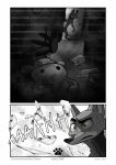  anthro bodily_fluids canid canine clothed clothing comic detailed_background disney door english_text fox fully_clothed hi_res inside male mammal nick_wilde plushie qalcove red_fox smoke solo spot_color sweat sweatdrop sweater text topwear zootopia 