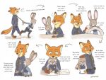  2021 4:3 bottomwear canid canine clothed clothing comic cup disney drinking edit english_text fox fully_clothed fur grey_body grey_fur hand_on_head hard_translated hi_res holding_cup holding_object judy_hopps lagomorph leporid mammal necktie nick_wilde nklove3104 orange_body orange_fur pants police_uniform rabbit red_fox shirt signature simple_background straw text topwear translated uniform white_background zootopia 