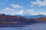  blue_sky cloud cloudy_sky day forest highres horizon kai_sei lake mount_fuji mountainous_horizon nature no_humans original outdoors scenery sky 