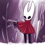  1:1 2019 anthro arthropod black_eyes clothing delet_this dsp2003 female gun handgun hi_res hollow_knight hollow_knight:_silksong horn hornet_(hollow_knight) melee_weapon meme parody pistol ranged_weapon signature solo string team_cherry video_games weapon 