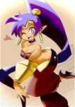  arabian_clothes bandeau bracer cutlass_(sword) dark_skin dark_skinned_female earrings forehead_jewel harem_pants highres hoop_earrings jewelry okobore_de_shou pants pointy_ears pointy_footwear purple_hair shantae_(character) shantae_(series) tiara 