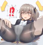  1girl black_legwear blush breasts brown_hair exren girls_frontline long_hair lying on_back open_mouth panties panties_under_pantyhose pantyhose scar scar_across_eye simple_background small_breasts sweat ump45_(girls_frontline) underwear yellow_eyes 