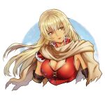  1girl blonde_hair breasts cleavage commission commissioner_upload dress fire_emblem fire_emblem:_the_binding_blade igrene_(fire_emblem) large_breasts long_hair md5_mismatch meziosaur red_dress tan upper_body yellow_eyes 