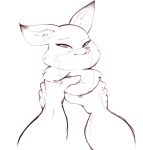  2020 anthro armello canid canine disembodied_hand female fox fur hand_on_neck human long_neck looking_at_viewer mammal meme parody scarlet_(armello) simple_background smug strangling unknown_artist video_games 